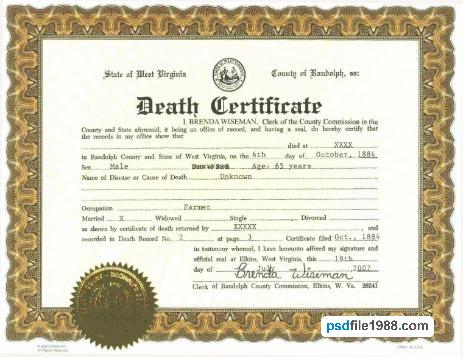 USA Randolph County Commission Death Certificate